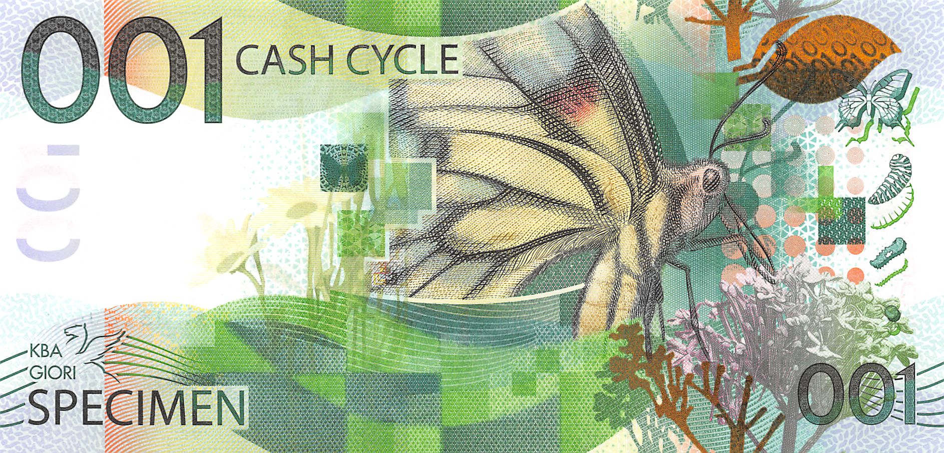 001 Cash Cycle KBA-GIORI Test note / Specimen Stunning Butterfly