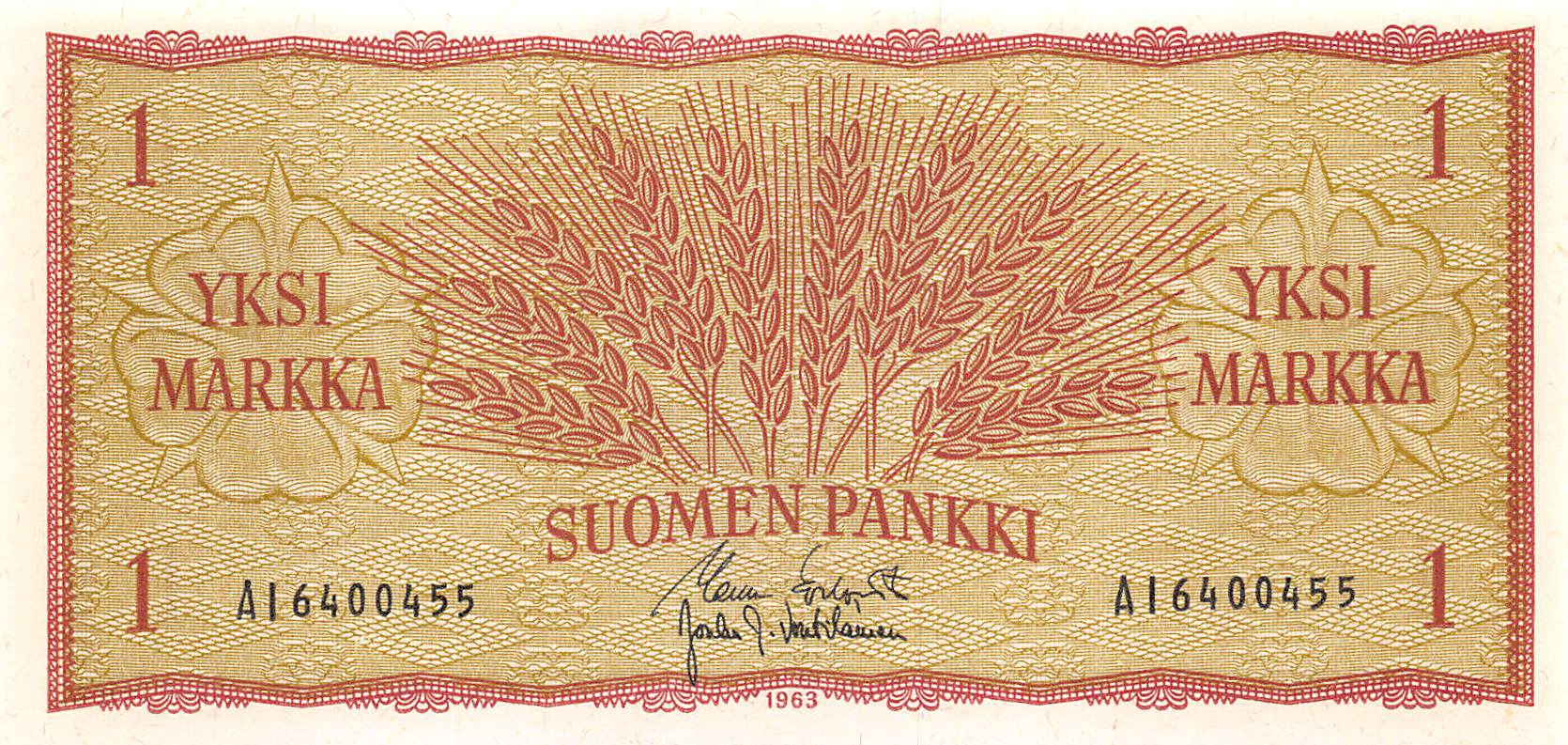 Finland 1 Markka p-98 1963 UNC Banknote 