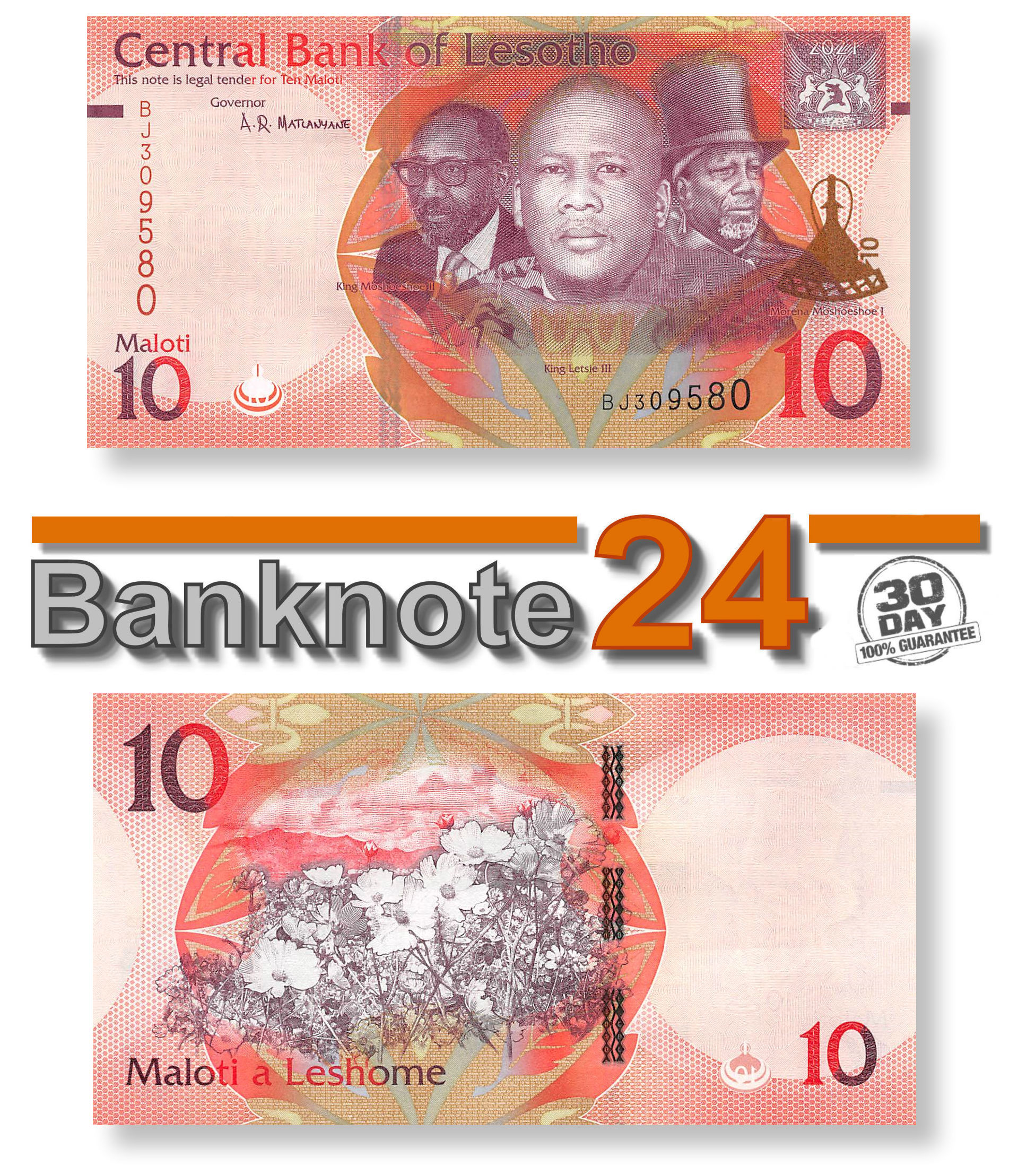 LESOTHO BANKNOTES SET OF TWO  5 & 10 MALOTI   p10 p11   1989-1990   MINT UNC 