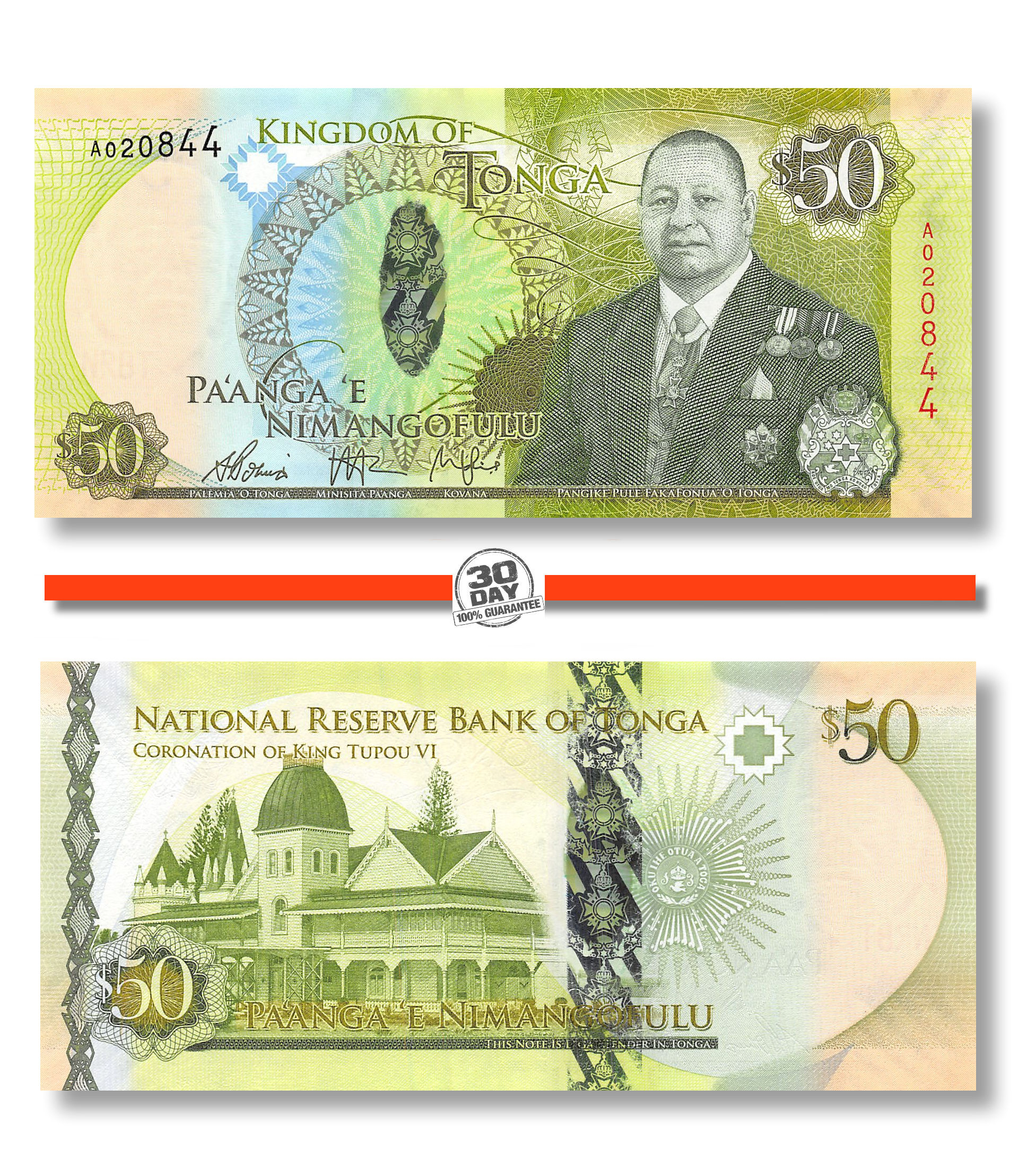 SET Tonga 2,5,10,20,50,100 Pa'anga ND P-44-45-46-47-48-49 UNC Redesigned 2015 