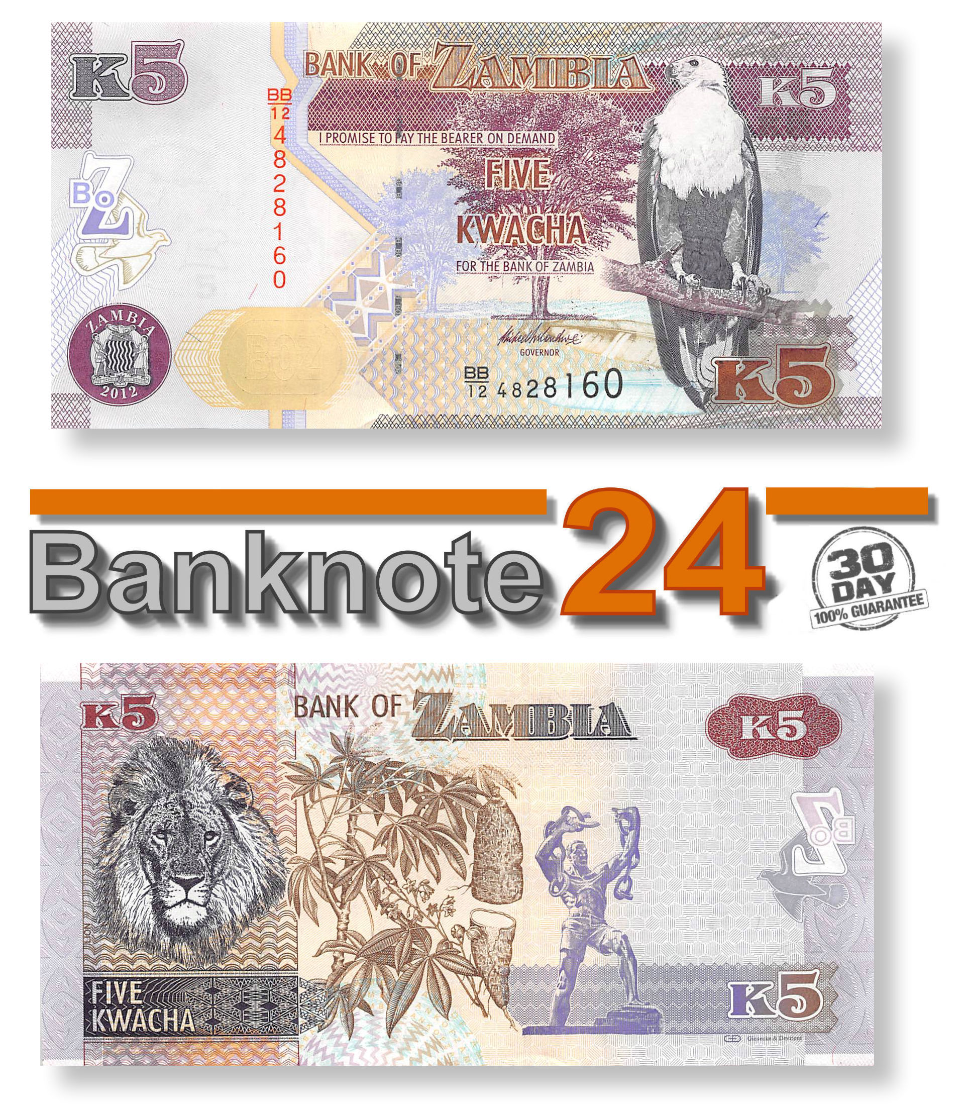 Zambia P 50 a UNC 5 Kwacha 2012 