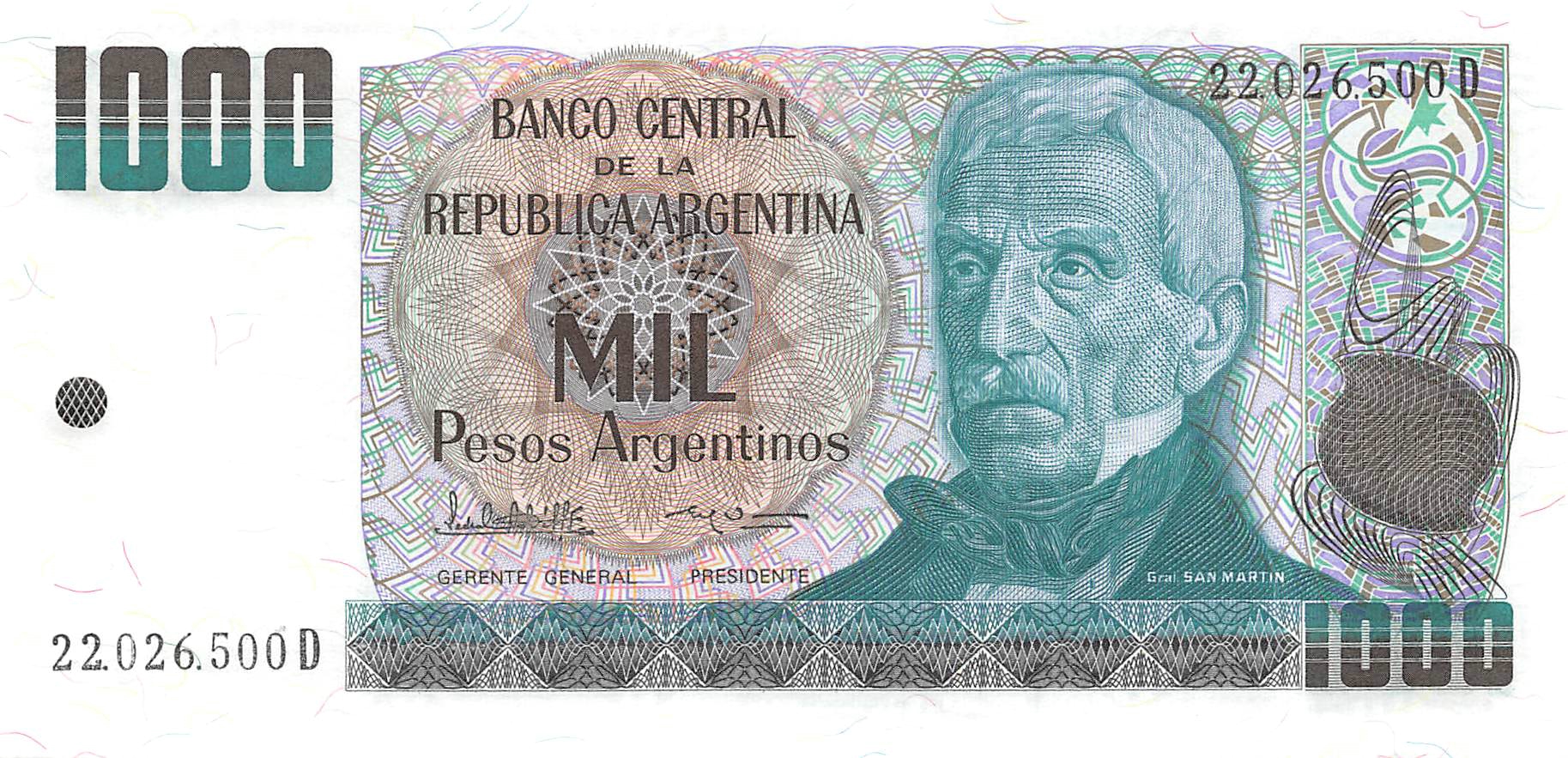 Argentina 1000 Pesos 1984 Unc Pn 317b.2 banknote San Martin 