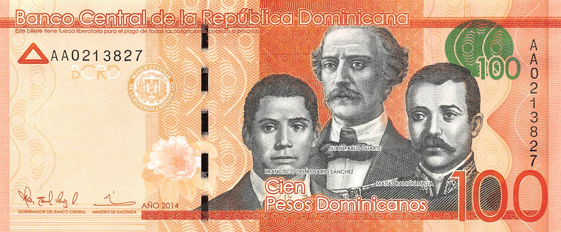 DOMINICAN REPUBLIC BANKNOTE P171 100 PESOS 2004 UNC LOW SERIAL NBR 