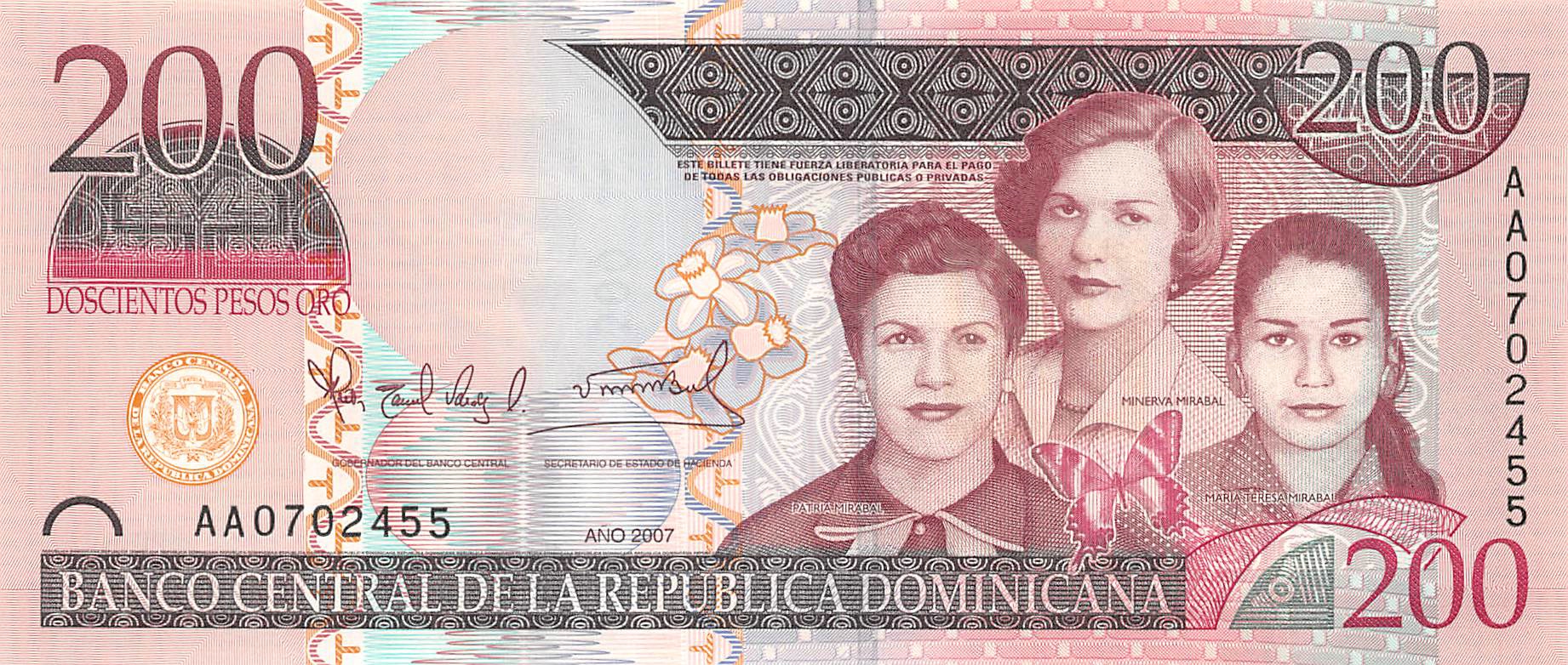 Dominican Republic 200 Pesos Oro 2007 Unc