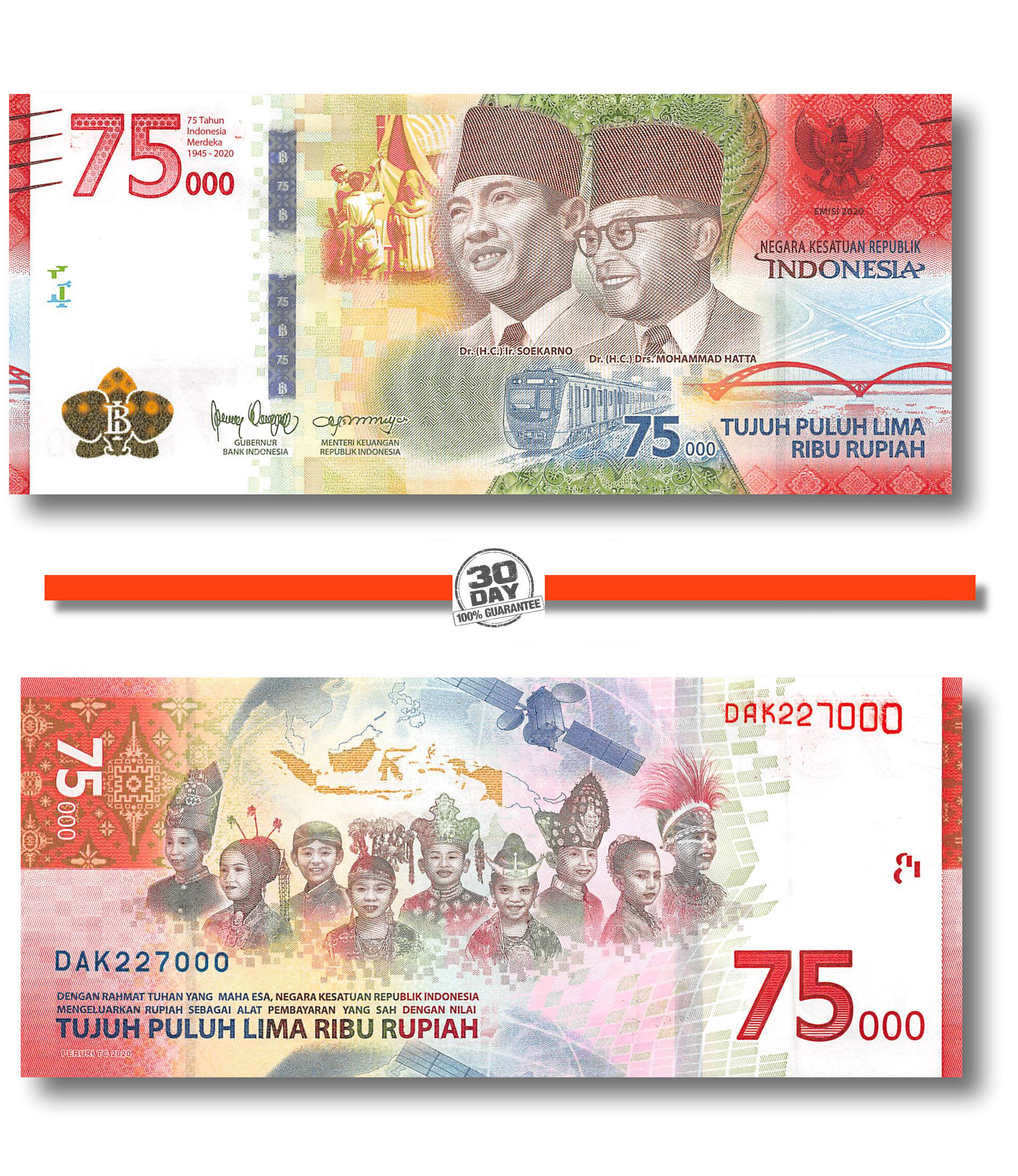 CAK  series. Indonesia  2020  UNC  banknote original  folder 75000 Rupiah 