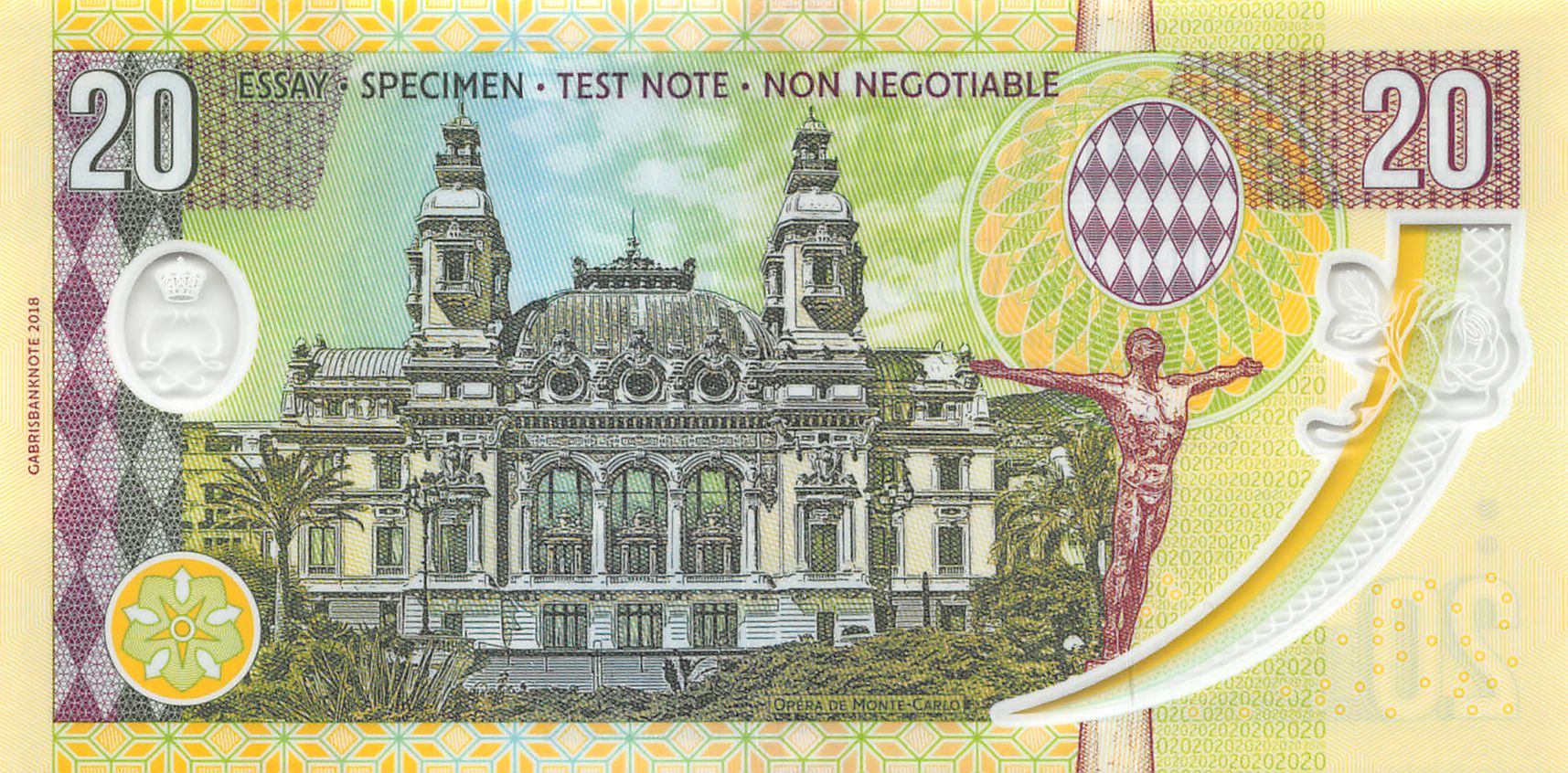 MONACO 20 Francs Fun-Fantasy Note Private Issue Currency 2018 Grace Kelly Bill