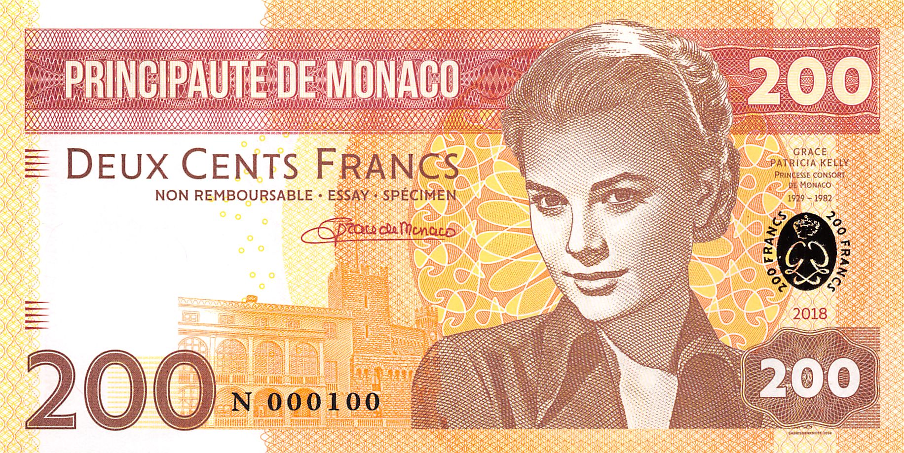 MONACO 20 Francs Fun-Fantasy Note Private Issue Currency 2018 Grace Kelly Bill