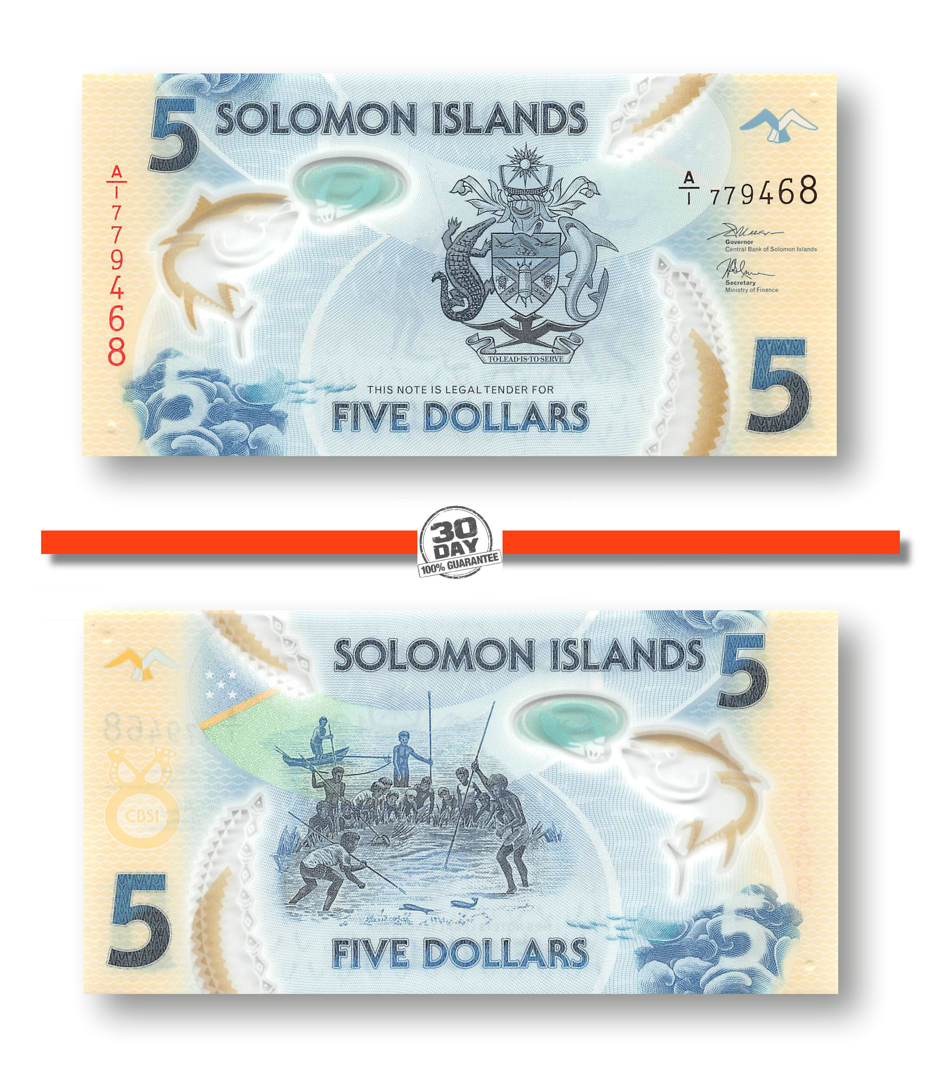 Solomon Islands 5 Dollars 2019 P-New Prefix A/1 Specimen Fish Polymer Unc 