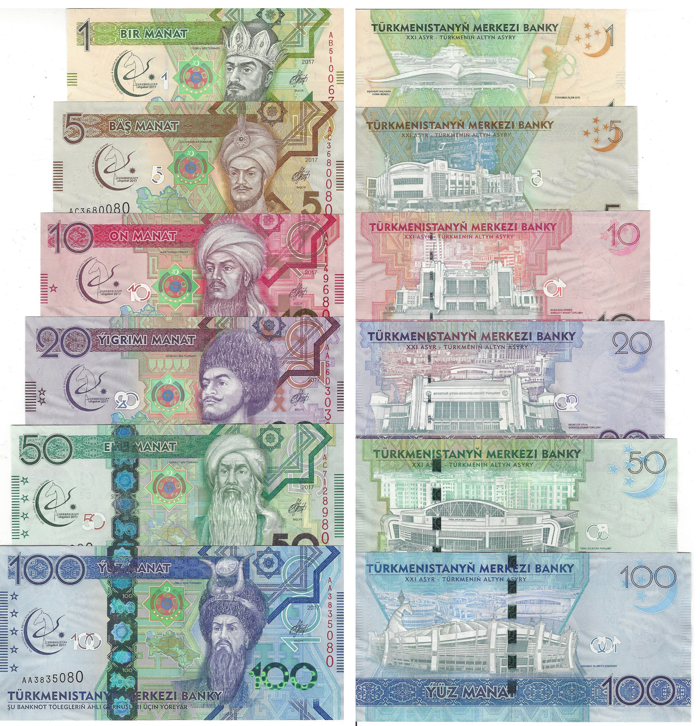 Turkmenistan SET 4 PCS 50 100 500 1000 Manat 2005 UNC P 17 18 19 20 UNC 