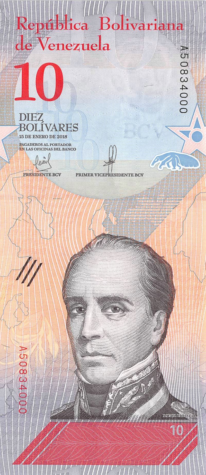 Details about   Venezuela UNC Note 10 Bolivares Bs August 2014 P-90 Prefix Y8 